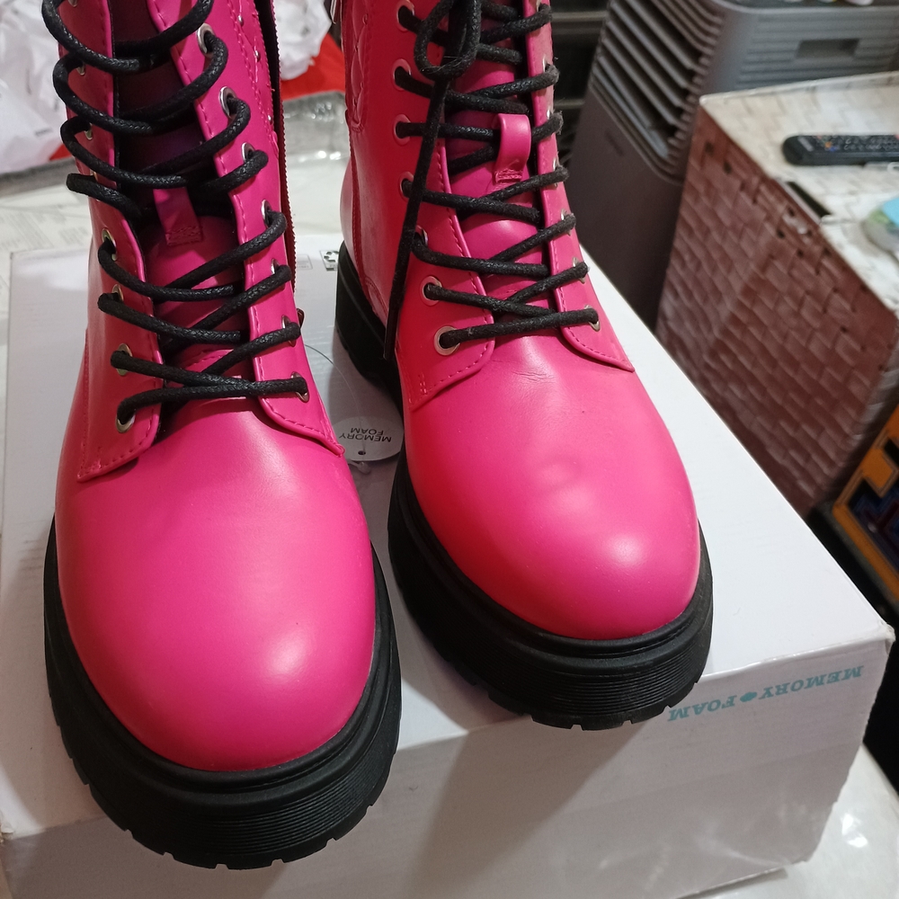 Vibrant Pink Girls Combat Boots